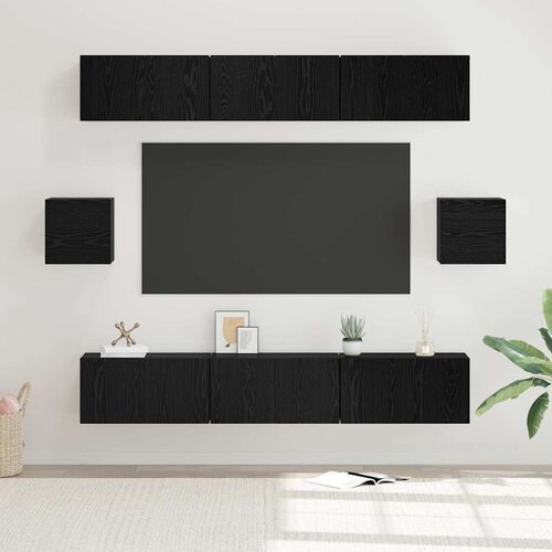  Set TV komoda 8 kom. Crni hrast Konstruirano drvo Crna 60 x 30 x 30 cm Slike