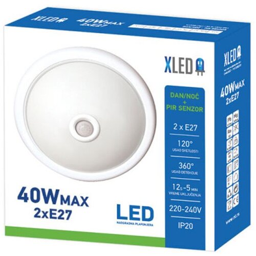Xled 2*40W (E27) max nadgradna okrugla led plafonjera,dan/noc+pir sensor,glass cover/iron 300*90MM Cene