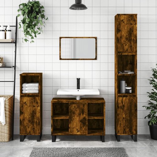 vidaXL Kopalniška omarica dimljeni hrast 80x33x60 cm inženirski les Cene