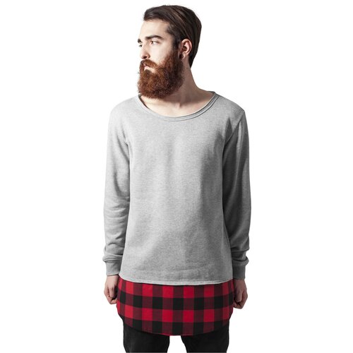 Urban Classics long flanell bottom open edge crewneck gry/blk/red Slike