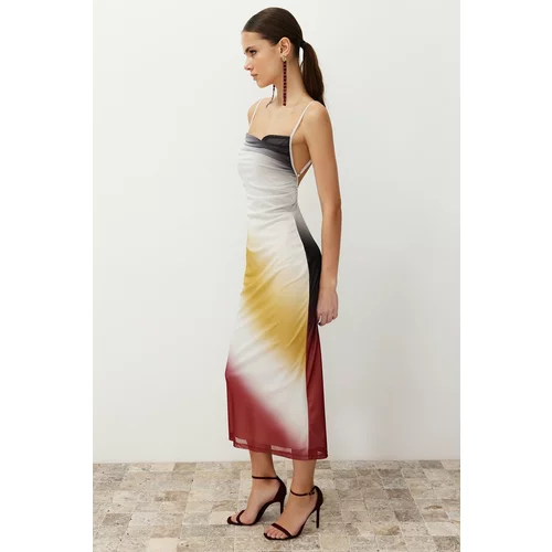 Trendyol Multi Color Gradient Knitted Lined Tulle Elegant Evening Dress