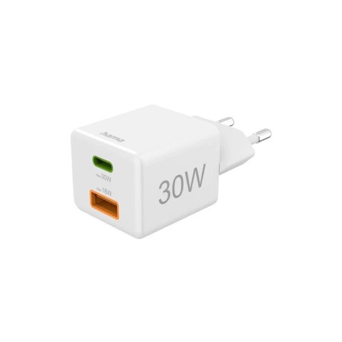Hama Schnellladegerät, 1x USB-C PD, 1x USB-A QC, Mini-Ladegerät, 30 W, Weiß USB punjač unutrašnje područje, utičnica B Cijene