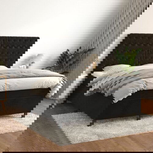 VidaXL Krevet s oprugama i madracem crni 140x200 cm bar&amp;scaron;unasti Slike
