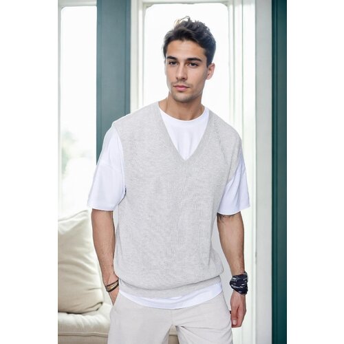Dewberry 26088 V-Neck Mens Sweater-GREY Slike