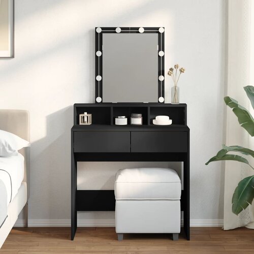 The Living Store Toaletna mizica z LED lučkami črna 80x41x144,5 cm - Toaletna Mizica, (21671034) Slike