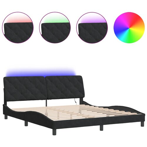 Maison Chic Posteljni okvir - Dvoposteljna postelja - Zakonska postelja z LED lučkami črn 180x200 cm žamet, (21694127) Slike