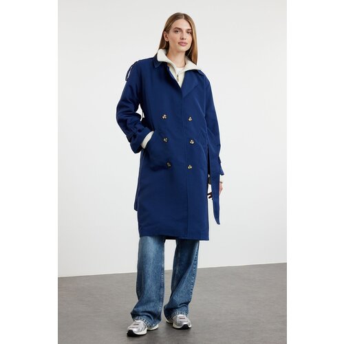 Trendyol Dark Navy Blue Oversize Belted Trench Coat Cene