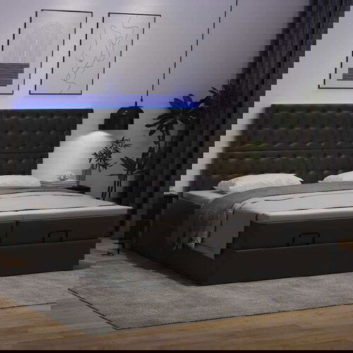 vidaXL Otomanski posteljni okvir z vzmetnicami črn 160x200cm um. usnje Cene