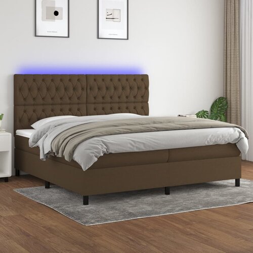 The Living Store Box spring postelja z vzmetnico LED temno rjava 200x200cm blago - Box Spring Postelja, (21518115) Cene