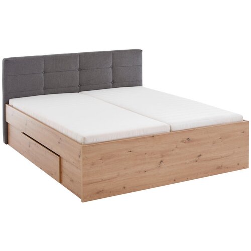 XORA POSTELJA 200 cm x 140 cm , leseni material antracit, hrast artisan Slike