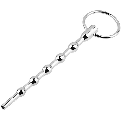 SuperLove Stainless Steel Beaded Penis Plug with Ring Cene