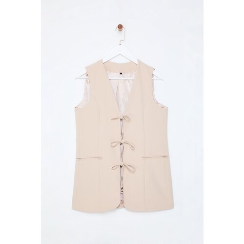 Trendyol Beige Front Tie Closure Woven Vest Slike