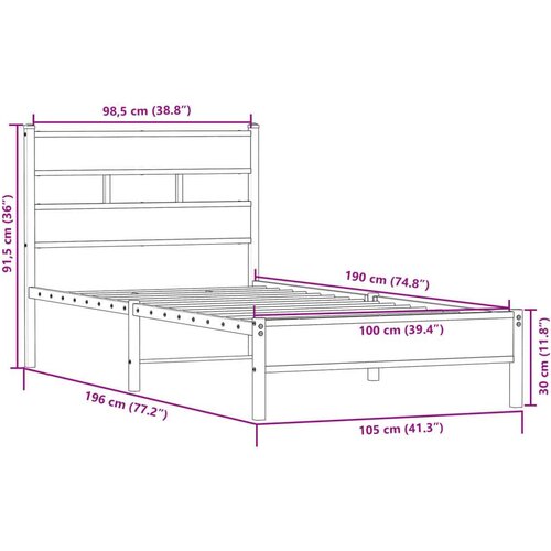 VidaXL Posteljni okvir brez vzmetnice hrast 100x190 cm inženirski les Slike