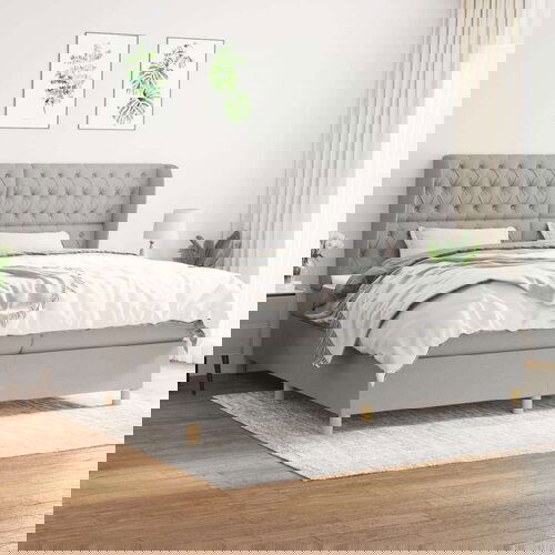  Box spring postelja z vzmetnico svetlo siva 200x200 cm blago, (20726001) Slike