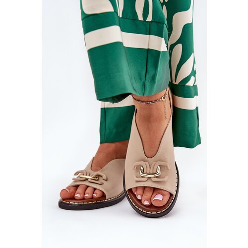 Boto Flat Heeled Sandals With Decoration Eco Leather Beige Tillireta Cene