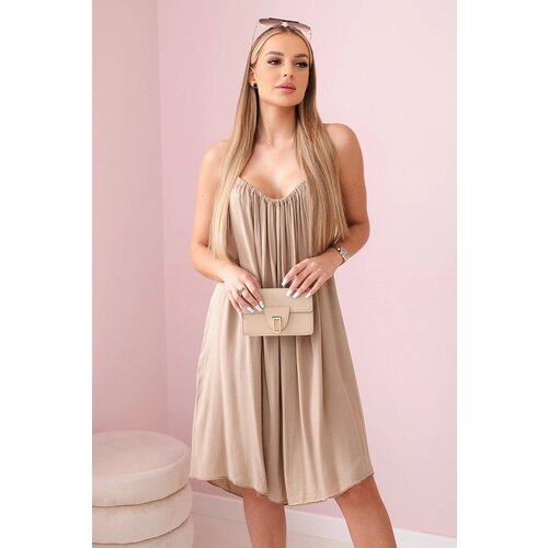 Kesi Women's viscose dress with straps - camel beige Cene