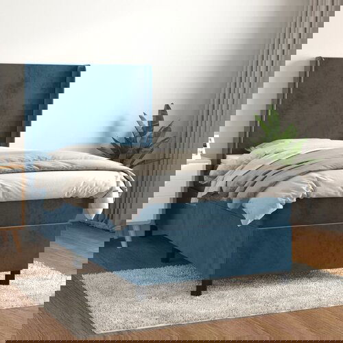 The Living Store Box spring postelja z vzmetnico temno moder 90x190 cm žamet - Box Spring Postelja, (21492012) Cene