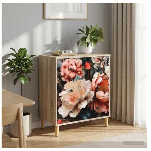 VidaXL Komoda BORNE Print lagane peonije 66 x 36 5 x 75 cm Sonoma - Print lagane peonije Slike