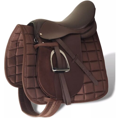 vidaXL Jahalno Sedlo Set 17,5" Pravo Usnje Rjave Barve 18 cm 5-v-1 Cene