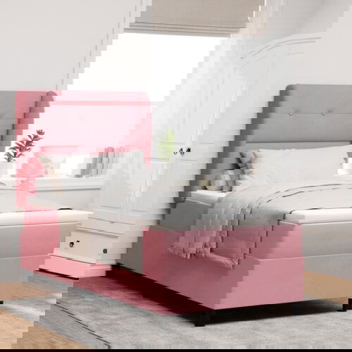 Box Spring Krevet s Madracem Ružičasti 90x200 cm Baršun Cijene