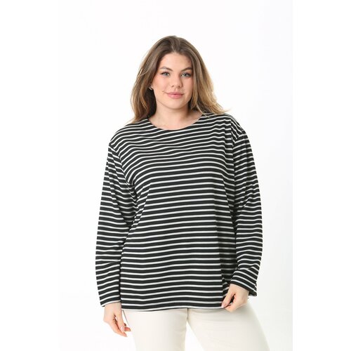 Şans women's plus size black crew neck striped blouse Slike