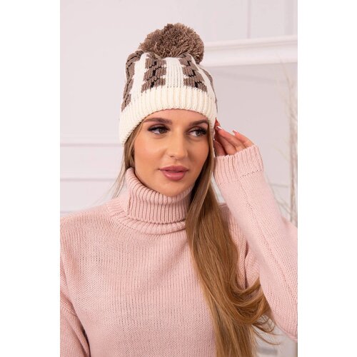  Cap with a pompom Rozalia K323 mocca+ecru Slike
