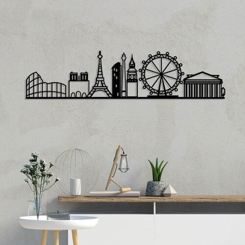 Wallity Zidna dekoracija Panorama evropskih gradova, 120x29 cm, 1,5 mm, Crna Cijene