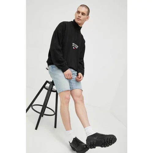 Tommy Jeans Pamučna dukserica za muškarce, boja: crna, s aplikacijom