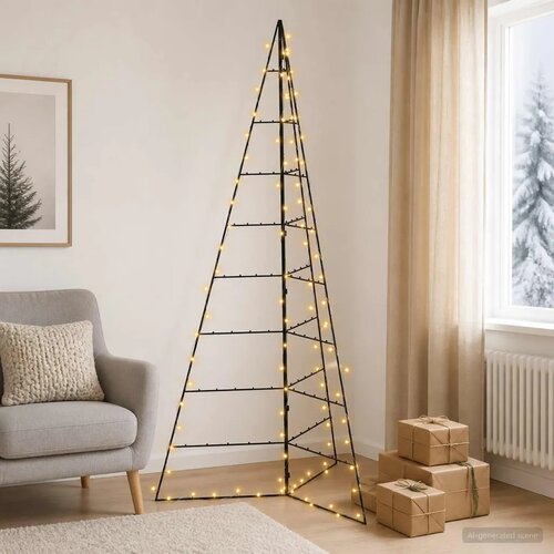  Metalno božićno drvce s LED svjetlima KUOPIO 210 cm - 210 cm Crna s LED svjetlima Slike