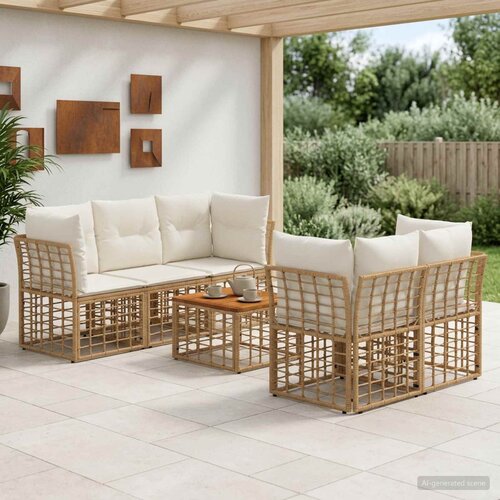  Set vanjskih sofa 6 kom. Prirodna i krema bijela poliratan Cene