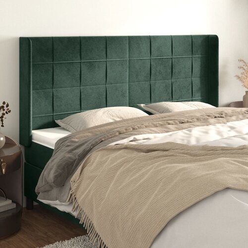 vidaXL Vzglavje z ušesi temno zeleno 203x16x118/128 cm žamet Cene