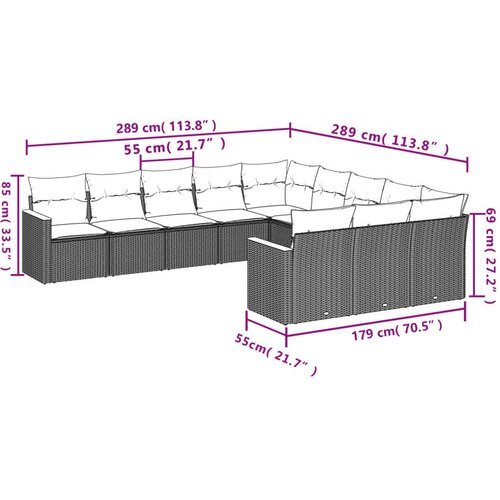 vidaXL 11-dijelni set vrtnih sofa od poliratana s jastucima bež Cijene
