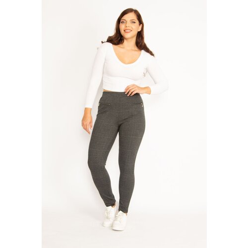 Şans Women&#039;s Plus Size Smoked Plaid Pattern Ornamental Zipper Pocket Leggings Cene
