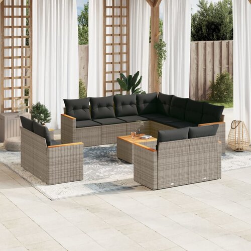 vidaXL 12-dijelni set vrtnih sofa od poliratana s jastucima sivi Cijene