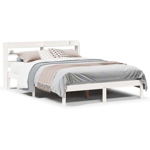 VidaXL Okvir kreveta bez madraca bijeli 135 x 190 cm masivna borovina Slike