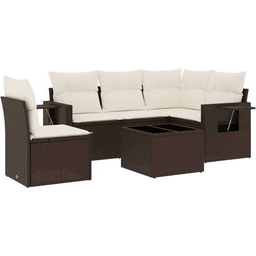 VidaXL 6-dijelni set vrtnih sofa od poliratana s jastucima smeđi Slike