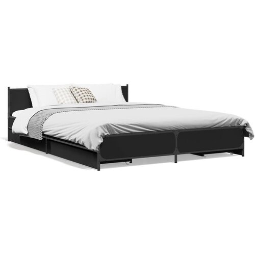 VidaXL Posteljni okvir s predali črn 120x200 cm inženirski les Slike