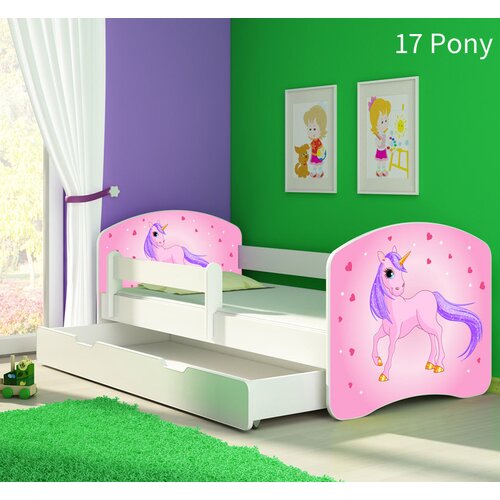  Dječji krevet ACMA s motivom, bočna bijela + ladica 140x70 cm 17 Pony Cijene