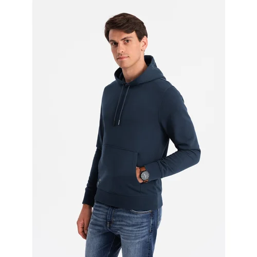 Ombre BASIC men's cotton kangaroo hooded sweatshirt - navy blue