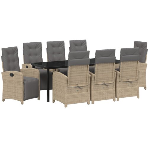 vidaXL 9-dijelni vrtni set za jelo s jastučićima Bež Poli ratan, vrtni stol Crna 200x80x73 cm Kaljeno staklo Cijene