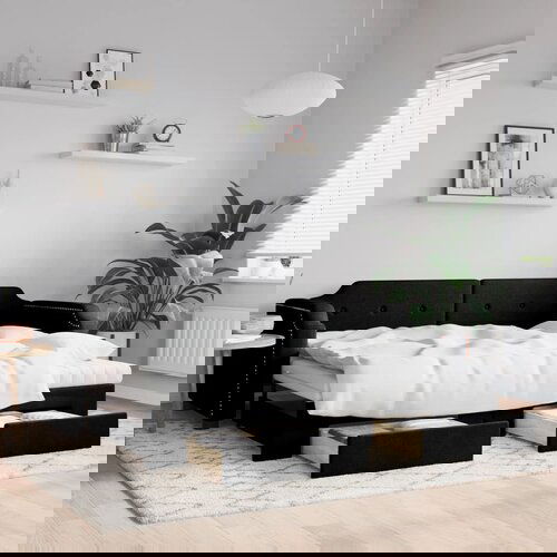  The Living Store Izvlečna dnevna postelja s predali črna 100x200 cm blago - Izvlečna Dnevna Postelja, (21509140) Cene