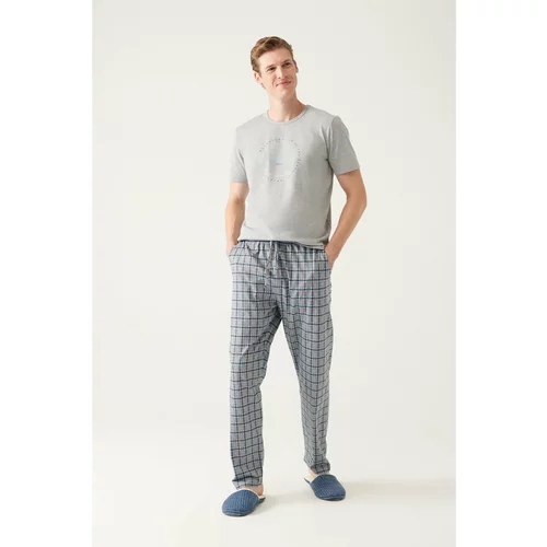 Avva Men's Gray Crew Neck 100% Cotton Special Boxed Short Sleeve Pajama Set