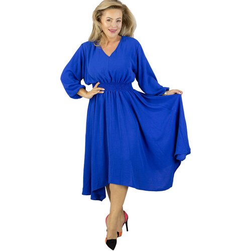 Pri ADELE midi dress with elastic waist and v-neckline Cene