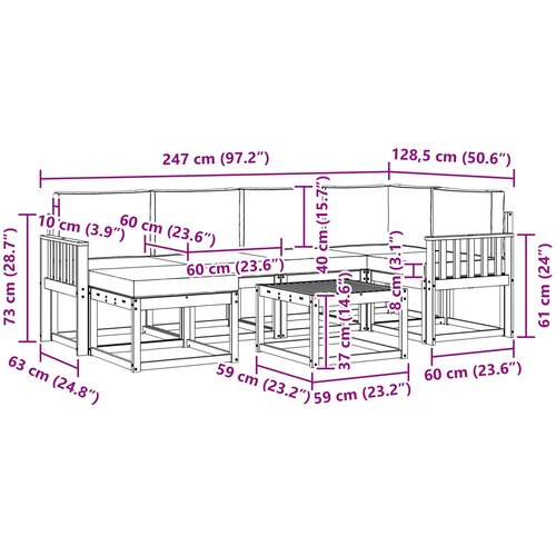  Set vanjskih sofa 7 kom. Bijela i krem Čvrsto drvo akacije Slike