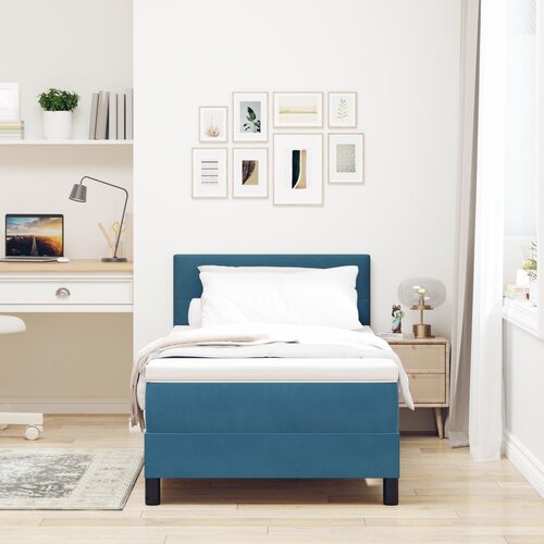 VidaXL Box Spring postelja z vzmetnico temno modra enojna žametna Slike