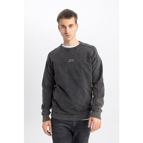 Defacto Regular Fit Crew Neck Printed Washed Pale Effect Sweatshirt Slike