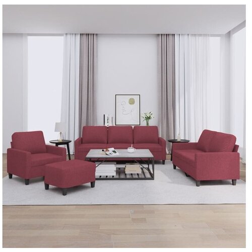 vidaXL 4-dijelni set sofa s jastucima crvena boja vina od tkanine Cene