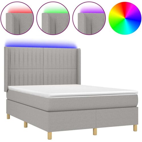  Krevet box spring s madracem LED svjetlosivi 140x200 cm tkanina Slike