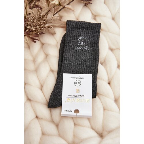 Kesi Women's smooth socks with dark grey lettering Slike