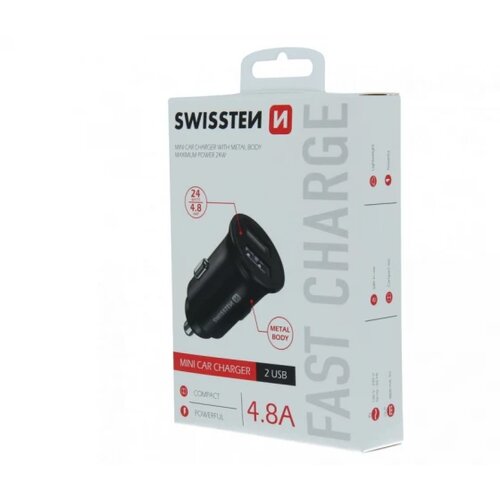 Swissten CHARGER WITH 2x USB 4,8A METAL BLACK Slike